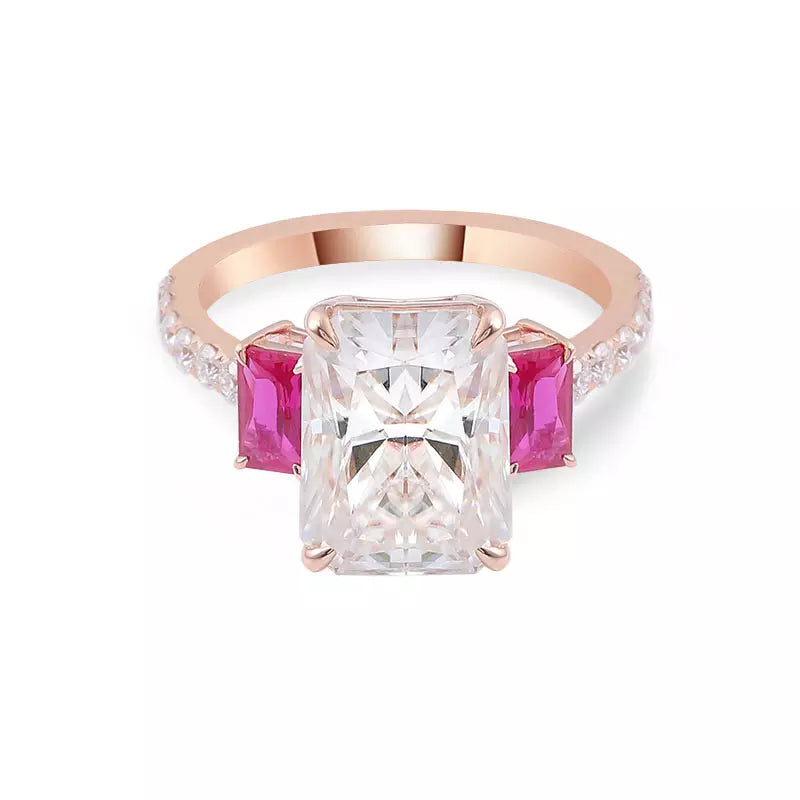 Three Stones Engagement Anniversary Ring 2 Carat Diamond Pave Setting 