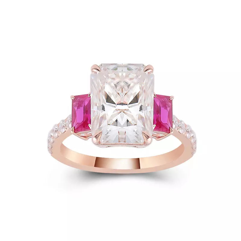 Three Stones Engagement Anniversary Ring 2 Carat Diamond Pave Setting 