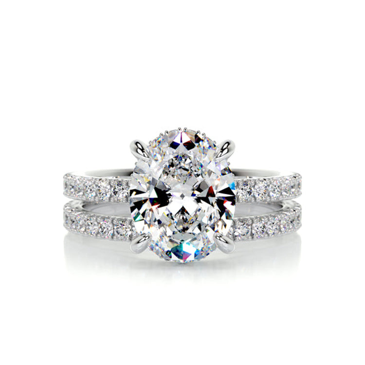 Engagement Ring 3 Carat Oval Cut Lab Diamond Wedding Band Set