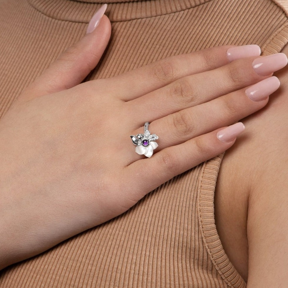 Diamond and Pearl Flower Ring