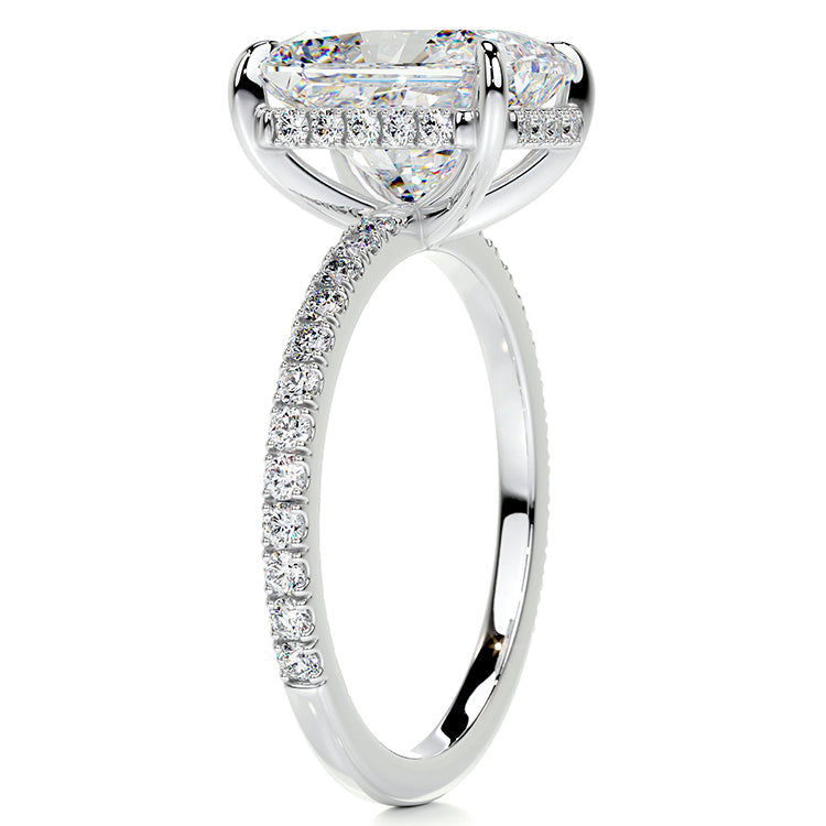 Engagement Ring 4 Carat Radiant Cut Lab Diamond Hidden Halo Pave Band